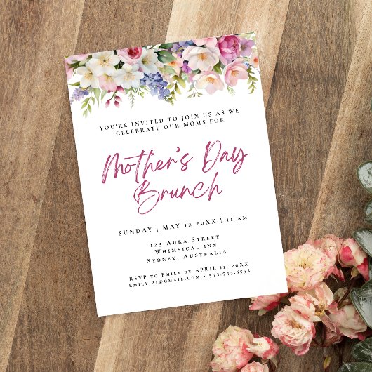 Invitation Fleurs d'aquarelle simples brunch de la mère