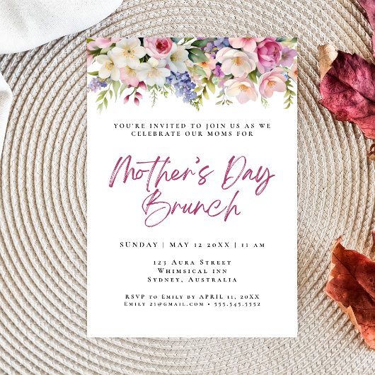 Invitation Fleurs d'aquarelle simples brunch de la mère