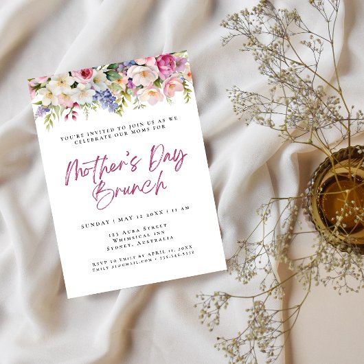 Invitation Fleurs d'aquarelle simples brunch de la mère