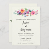 Invitation Fleurs d'aquarelle simples Mariage élégant moderne (Devant / Derrière)