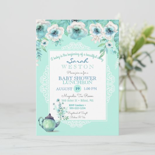 Invitation Fleurs d'aquarelle Tea Tea Mint (Debout devant)