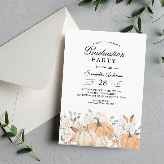 Invitation Fleurs d'aquarelle tendance et Citrouille automne
