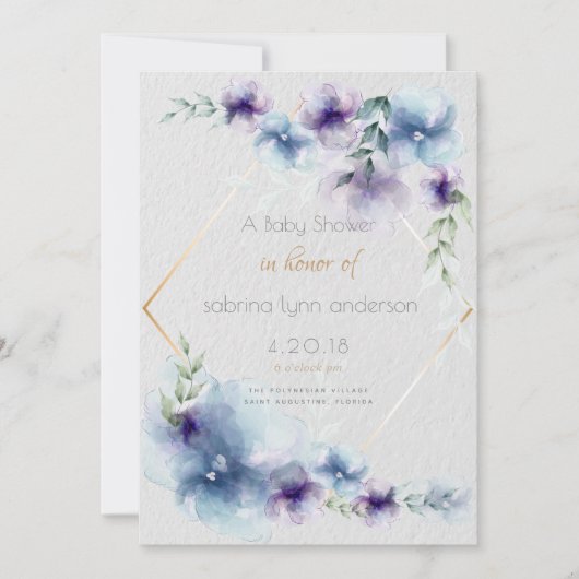 Invitation Fleurs d'aquarelle translucides Bleu-Violet (Devant)