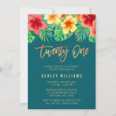 Invitation Fleurs d'aquarelle tropicale 21e anniversaire (Devant)