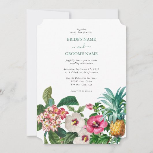 Invitation Fleurs d'aquarelle tropicale et Mariage de verdure (Devant)