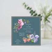 Invitation Fleurs d'aquarelle turquoise et rose (Debout devant)