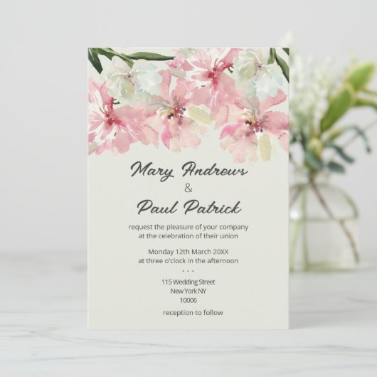 Invitation Fleurs d'aquarelle vert menthe pastel Mariage (Debout devant)