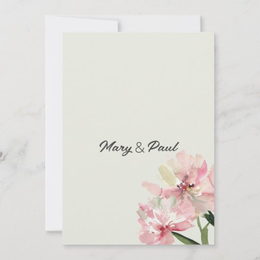 Invitation Fleurs d'aquarelle vert menthe pastel Mariage (Dos)