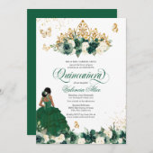 Invitation Fleurs d'aquarelle verte + Quinceanera papillon (Devant / Derrière)