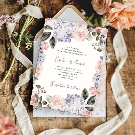 Invitation Fleurs d'aquarelle vintages | MARIAGE