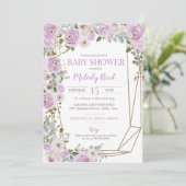 Invitation Fleurs d'aquarelle violet et blanc Baby shower fil (Debout devant)