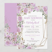 Invitation Fleurs d'aquarelle violet et blanc Baby shower fil (Devant / Derrière)