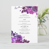 Invitation Fleurs d'aquarelle violet. Mariage lilas floral (Debout devant)
