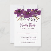 Invitation Fleurs d'aquarelle violet Réponse RSVP (Devant)