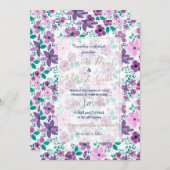 Invitation Fleurs d'aquarelle violet rose botanique (Devant / Derrière)