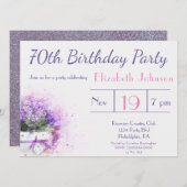 Invitation Fleurs d'aquarelle violette 70e anniversaire (Devant / Derrière)
