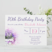 Invitation Fleurs d'aquarelle violette 70e anniversaire (Debout devant)