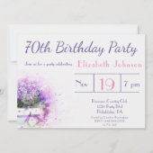 Invitation Fleurs d'aquarelle violette 70e anniversaire (Devant)