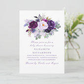Invitation Fleurs d'aquarelle violette Baby shower romantique (Debout devant)
