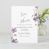 Invitation Fleurs d'aquarelle violette Calligraphie Mariage B (Debout devant)