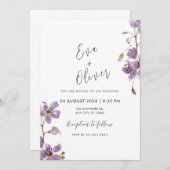 Invitation Fleurs d'aquarelle violette Calligraphie Mariage B (Devant / Derrière)