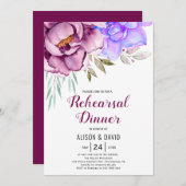 Invitation Fleurs d'aquarelle violette Dîner de répétition ma (Devant / Derrière)