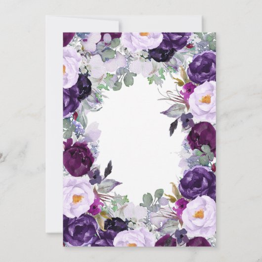 Invitation Fleurs d'aquarelle violette Fête des mariées roman (Dos)