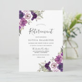 Invitation Fleurs d'aquarelle violette Partie de retraite (Debout devant)