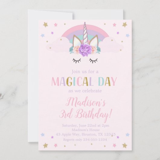 Invitation Fleurs d'arc-en-ciel de fête d'anniversaire de (Devant)