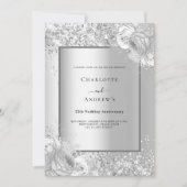 Invitation Fleurs d'argent 25e anniversaire mariage (Devant)