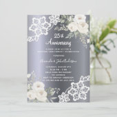 Invitation Fleurs d'argent 25e anniversaire mariage luxe (Debout devant)