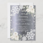 Invitation Fleurs d'argent 60e anniversaire mariage luxe (Devant)