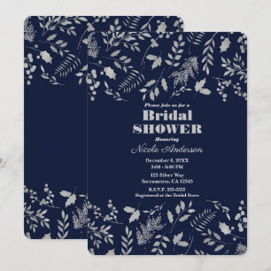 Invitation Fleurs d'argent de feuilles botaniques de douche d