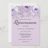 Invitation Fleurs d'argent de lavande violette Quinceanera Pa (Devant)