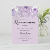 Invitation Fleurs d'argent de lavande violette Quinceanera Pa (Debout devant)