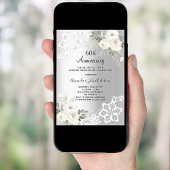 Invitation Fleurs d'argent luxe 60e anniversaire mariage