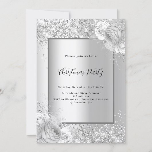 Invitation Fleurs d'argent Noël (Devant)