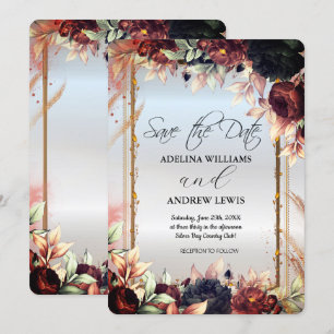Invitation Fleurs d'argent royales Rose, cadre doré 