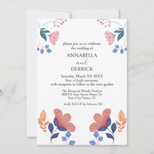 Invitation Fleurs d'art folklorique Mariage (Devant)