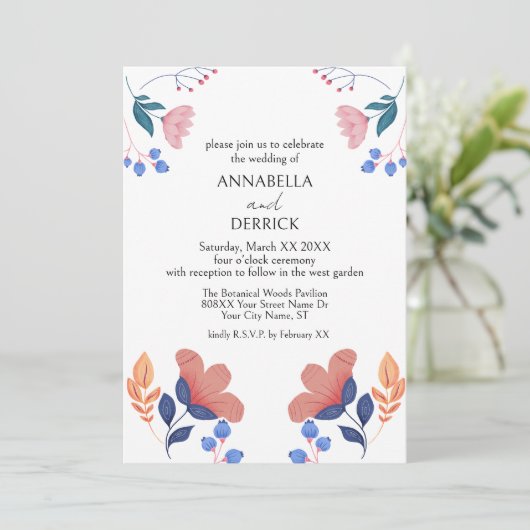 Invitation Fleurs d'art folklorique Mariage (Debout devant)