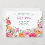 Invitation Fleurs d'art mariage Rose (Devant)