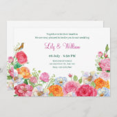 Invitation Fleurs d'art mariage Rose (Devant / Derrière)