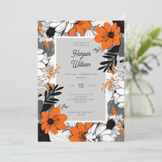 Invitation Fleurs d'art monochrome mariage (Debout devant)