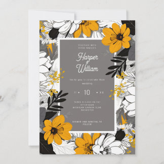 Invitation Fleurs d'art monochrome mariage