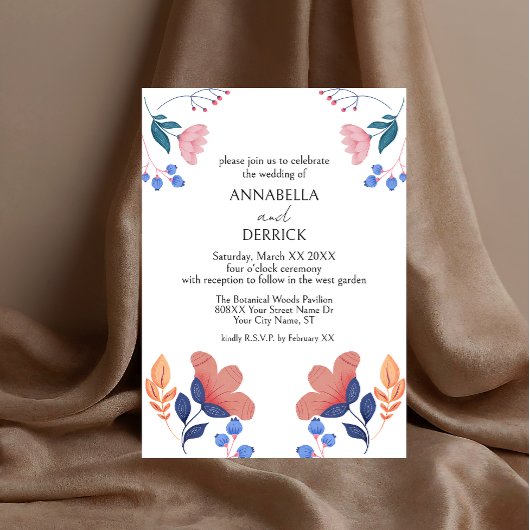 Invitation Fleurs d'art populaire Mariage
