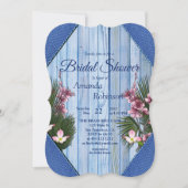 Invitation Fleurs d'arty rose sur la texture de bois bleu (Devant)