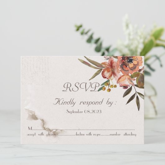 Invitation Fleurs d'automne à l'aquarelle chic RSVP  (Debout devant)