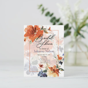 Invitation Fleurs d'automne à l'aquarelle orange et bleue 