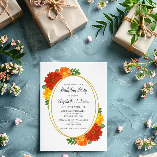 Invitation Fleurs d'automne Anniversaire