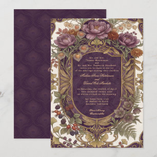 Invitation Fleurs d'automne Art nouveau vintage Bouclier viol